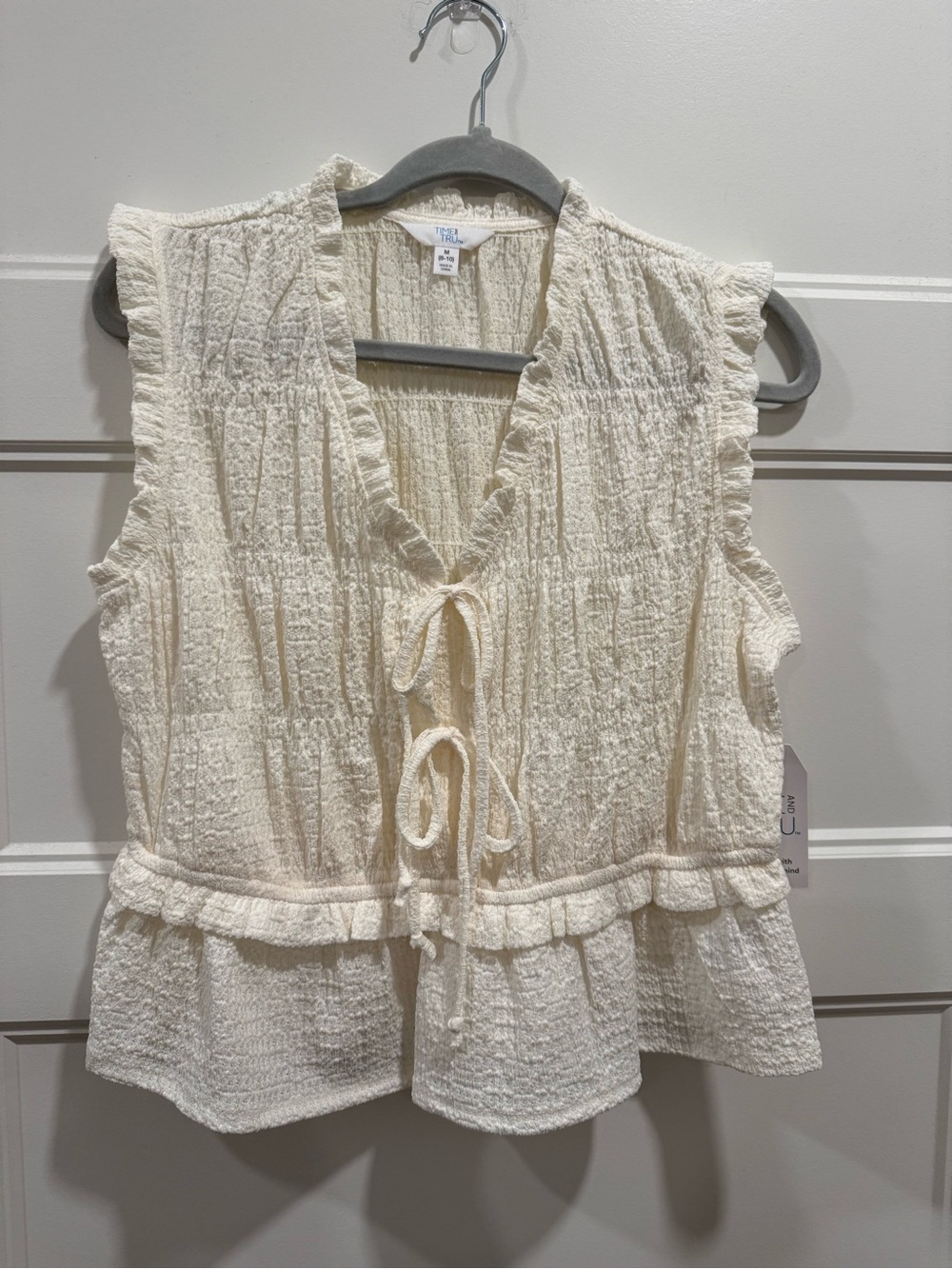 Time and Tru Cream Ruffle Tie-Front Peplum Camisole - Picture 2 of 7